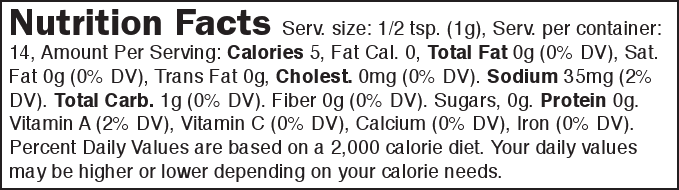 Nutritional Facts Plantation Mex